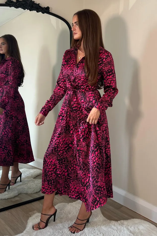 Brielle Long Sleeve Shirt Dress Pink Animal Print Women Girl In Mind Shirt Dresses