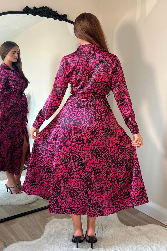 Brielle Long Sleeve Shirt Dress Pink Animal Print Women Girl In Mind Shirt Dresses