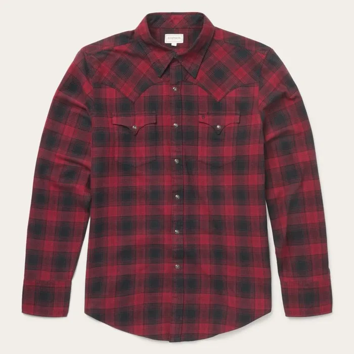 Brushed Twill Plaid Shirt Black Men Stetson Modern Cut