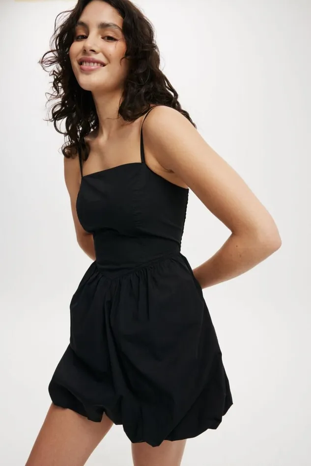 Bubble Hem Mini Dress Black Women Cotton On Dresses