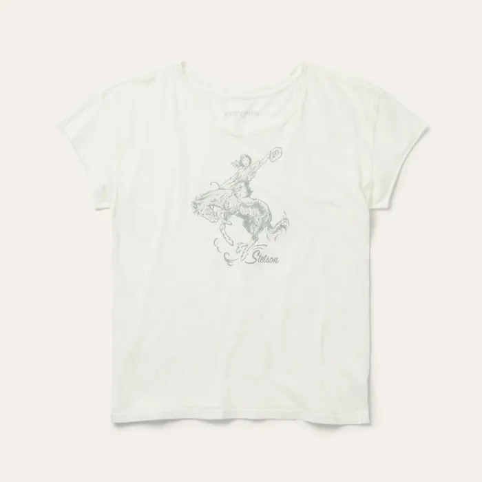 Bucking Cowgirl Graphic Tee White Women Stetson Tees