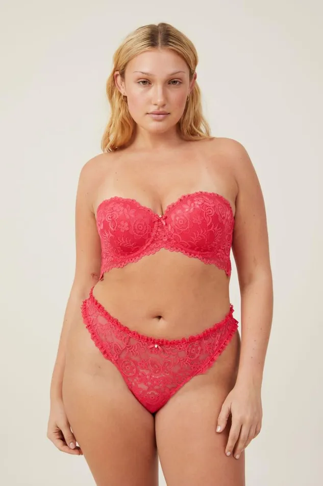 Butterfly Lace Strapless Push Up2 Bra Rose Red Women Cotton On Bras