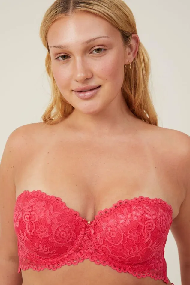 Butterfly Lace Strapless Push Up2 Bra Rose Red Women Cotton On Bras