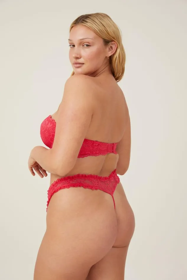 Butterfly Lace Strapless Push Up2 Bra Rose Red Women Cotton On Bras
