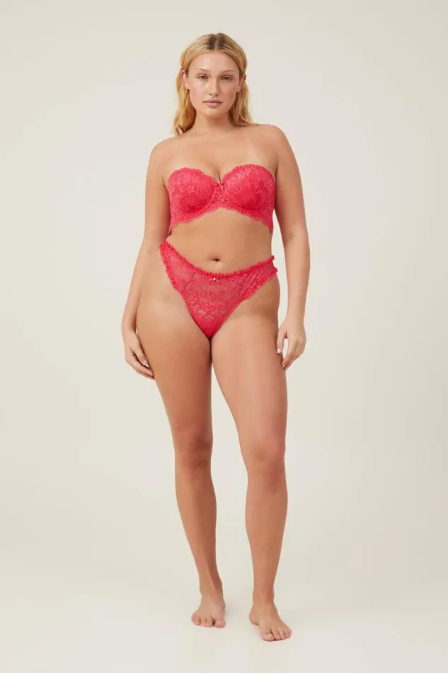 Butterfly Lace Strapless Push Up2 Bra Rose Red Women Cotton On Bras