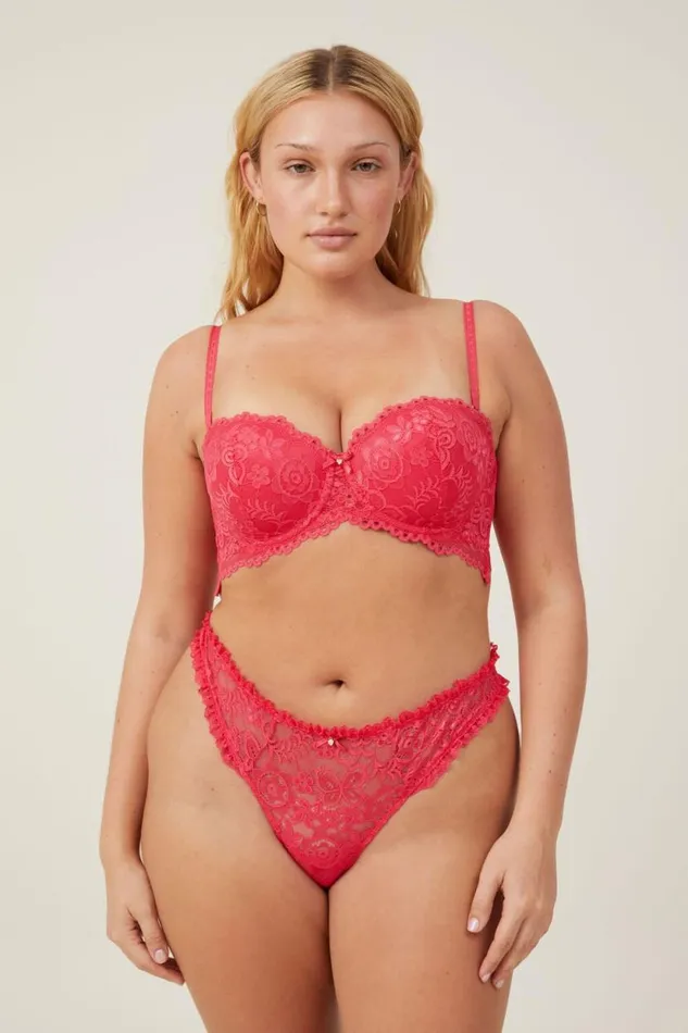 Butterfly Lace Strapless Push Up2 Bra Rose Red Women Cotton On Bras