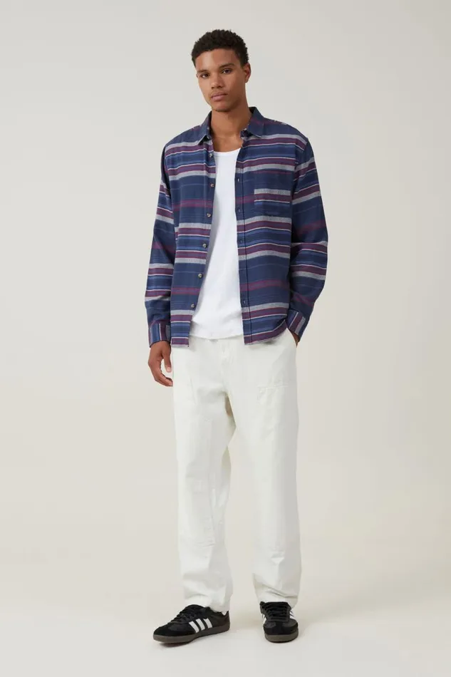 Camden Long Sleeve Shirt Navy Stripe Men Cotton On Shirts and Polos Camden Long Sleeve Shirt Navy Stripe Men Cotton On Shirts and Polos