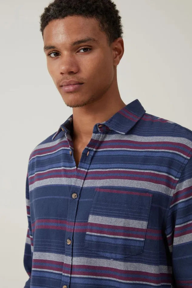 Camden Long Sleeve Shirt Navy Stripe Men Cotton On Shirts and Polos Camden Long Sleeve Shirt Navy Stripe Men Cotton On Shirts and Polos