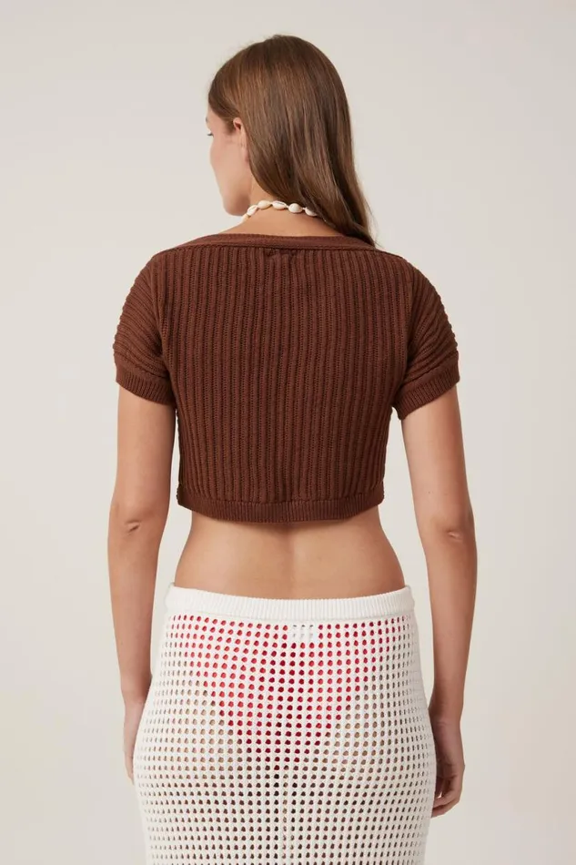 Carnival Tie Front Knit Carob Women Cotton On Sweaters and Cardigans