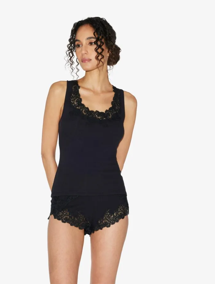 Cashmere Blend Ribbed Sleep Shorts In Onyx With Frastaglio Sleepwear La Perla Pajamas