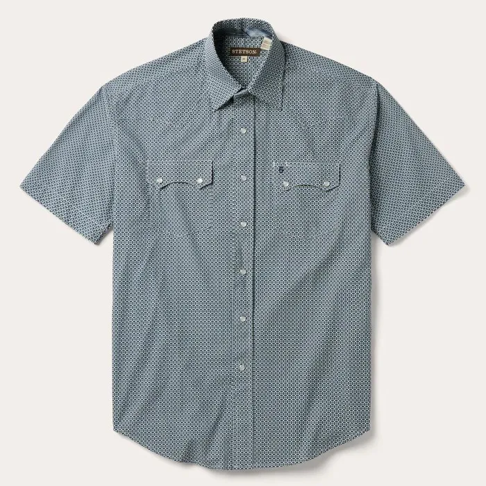 Circle Diamond Print Short Sleeve Western Shirt Green Men Stetson Classic Cut Circle Diamond Print Short Sleeve Western Shirt Green Men Stetson Classic Cut