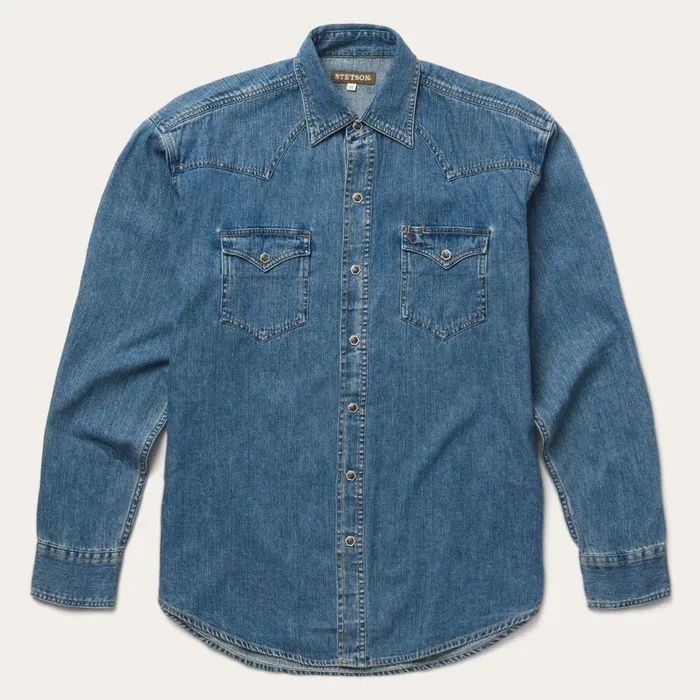 Classic Denim Shirt Blue Men Stetson Western Shirts