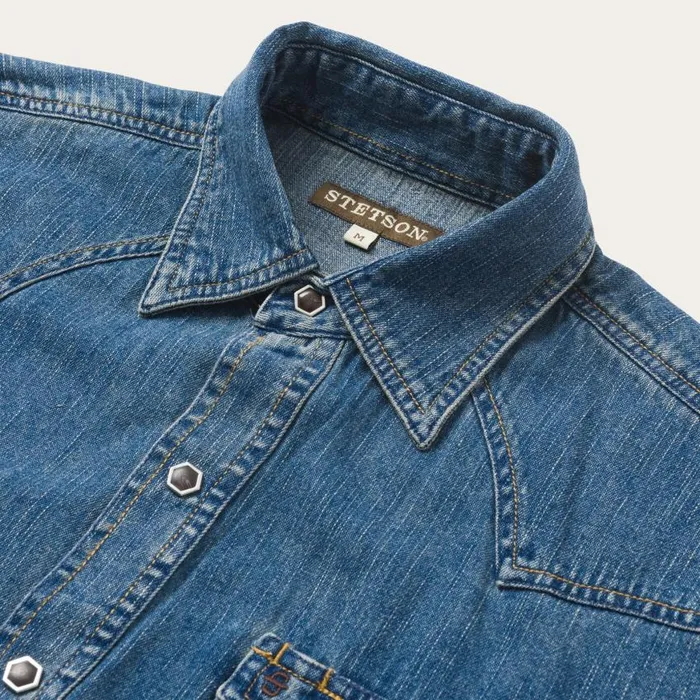 Classic Denim Shirt Blue Men Stetson Western Shirts