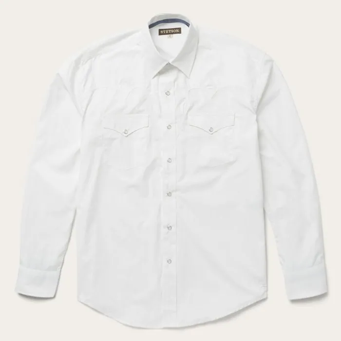 Classic Solid Snap Poplin Shirt In Optic White White Men Stetson Classic Cut