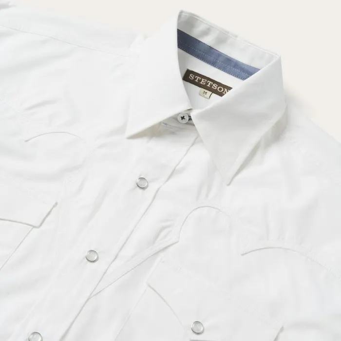Classic Solid Snap Poplin Shirt In Optic White White Men Stetson Classic Cut