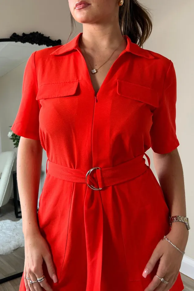 Clementine Orange Utility Style Playsuit Women Girl In Mind Jumpsuits and Playsuits