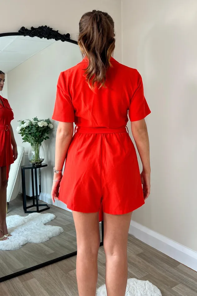Clementine Orange Utility Style Playsuit Women Girl In Mind Jumpsuits and Playsuits