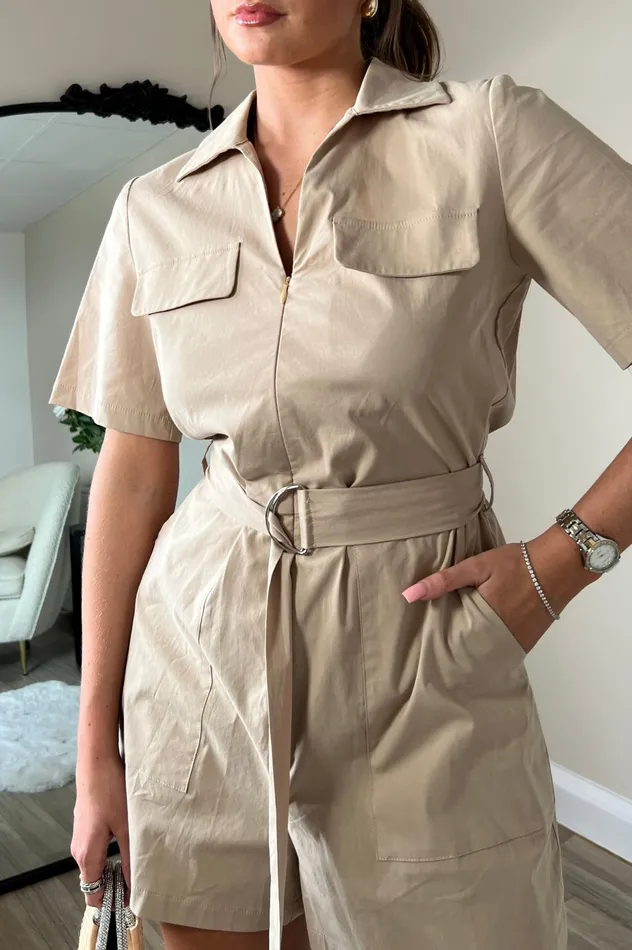 Clementine Sand Utility Style Playsuit Women Girl In Mind Jumpsuits and Playsuits