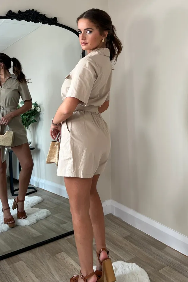 Clementine Sand Utility Style Playsuit Women Girl In Mind Jumpsuits and Playsuits
