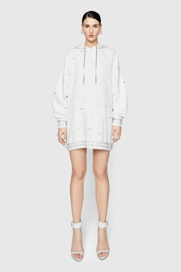 Clothing Dresses Rebecca Minkoff Downtown Studded Sweatshirt Dress Alabaster
