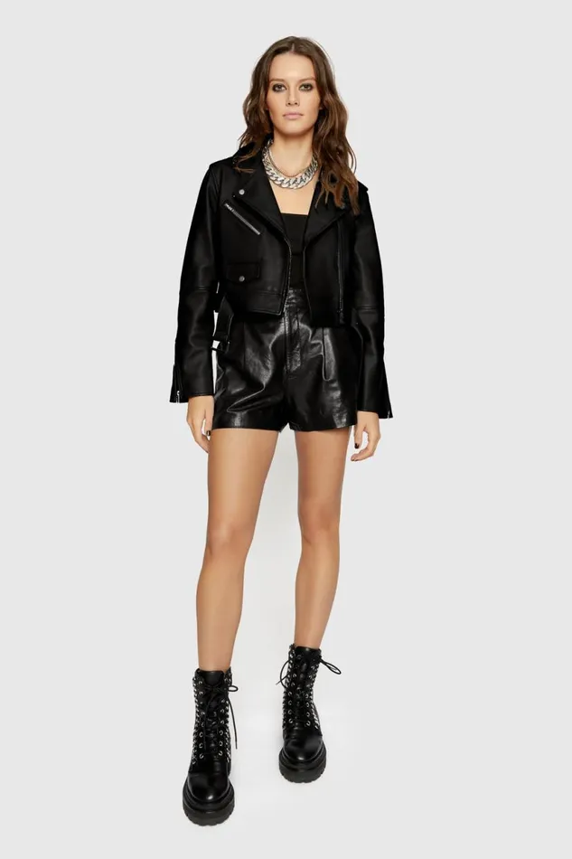 Clothing Leather Rebecca Minkoff Cropped Jett Moto Jacket Black