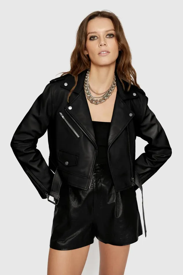 Clothing Leather Rebecca Minkoff Cropped Jett Moto Jacket Black