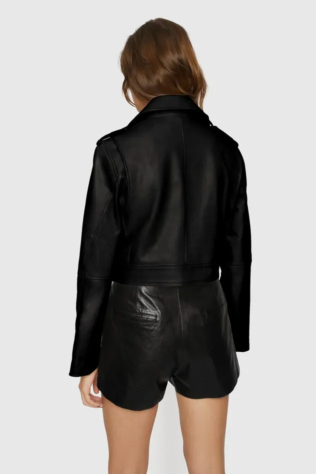 Clothing Leather Rebecca Minkoff Cropped Jett Moto Jacket Black