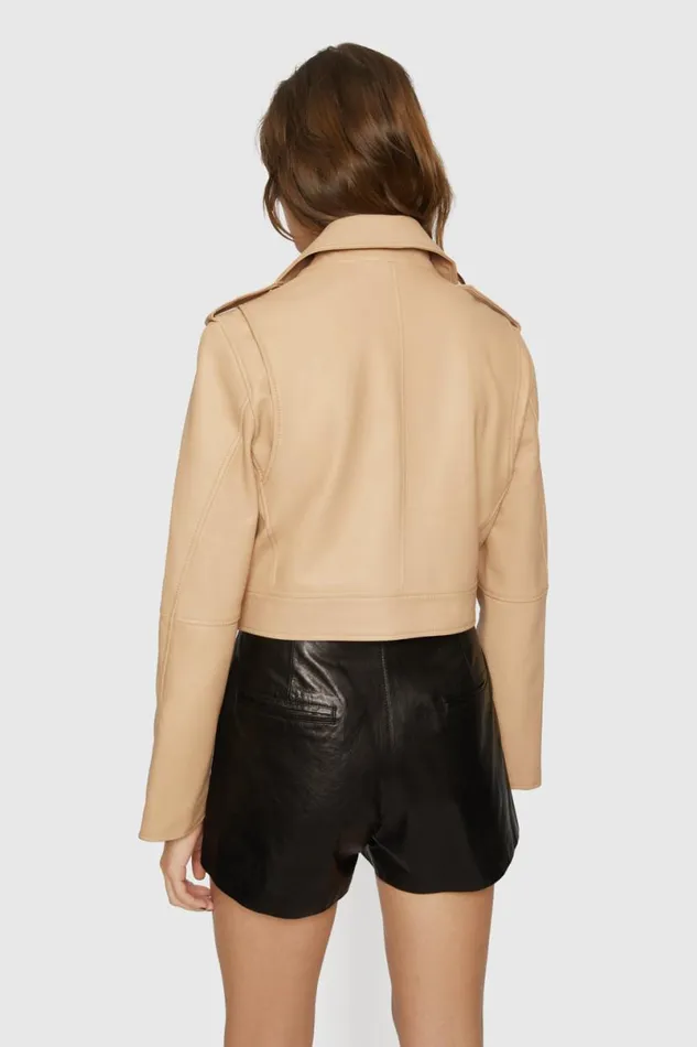 Clothing Leather Rebecca Minkoff Cropped Jett Moto Jacket Sand Dune