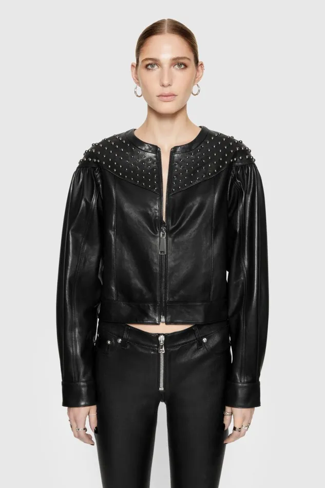 Clothing Leather Rebecca Minkoff Ozzy Studded Leather Jacket True Black