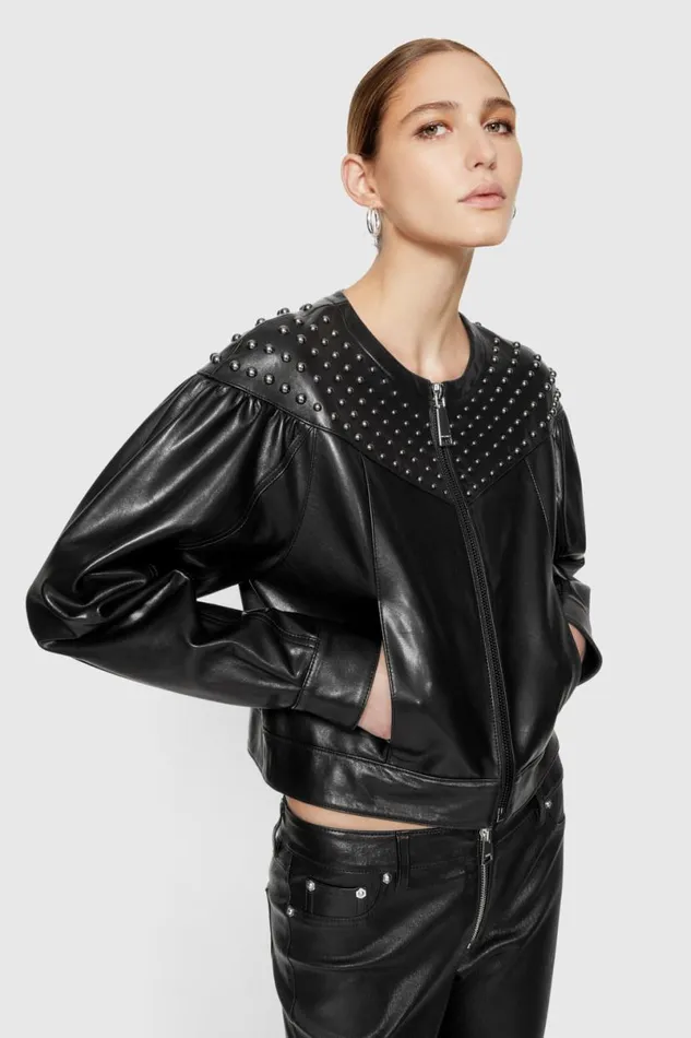 Clothing Leather Rebecca Minkoff Ozzy Studded Leather Jacket True Black