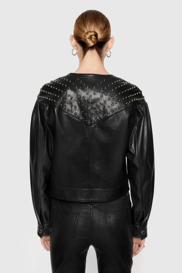 Clothing Leather Rebecca Minkoff Ozzy Studded Leather Jacket True Black