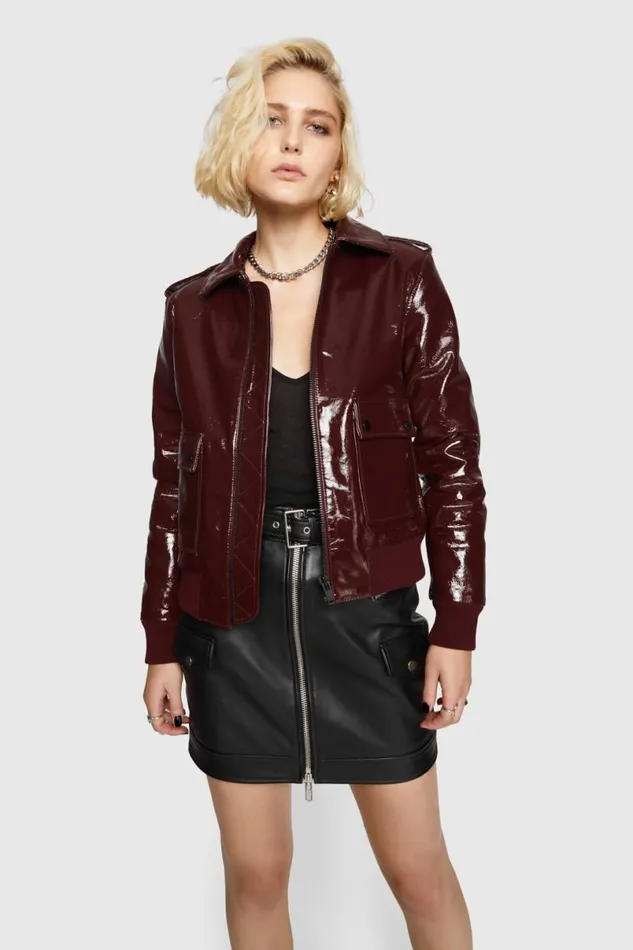 Clothing Leather Rebecca Minkoff Patent Orly Aviator Jacket Oxblood