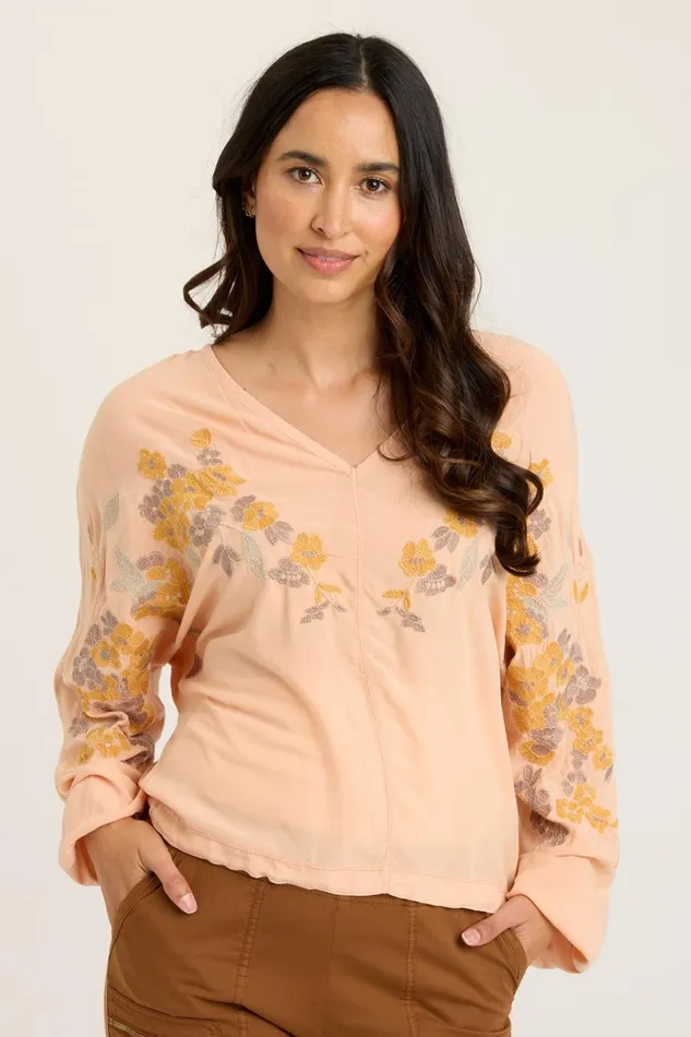 Clothing ShirtsBlouses XCVI Pernille VNeck Top Firefly Pigment