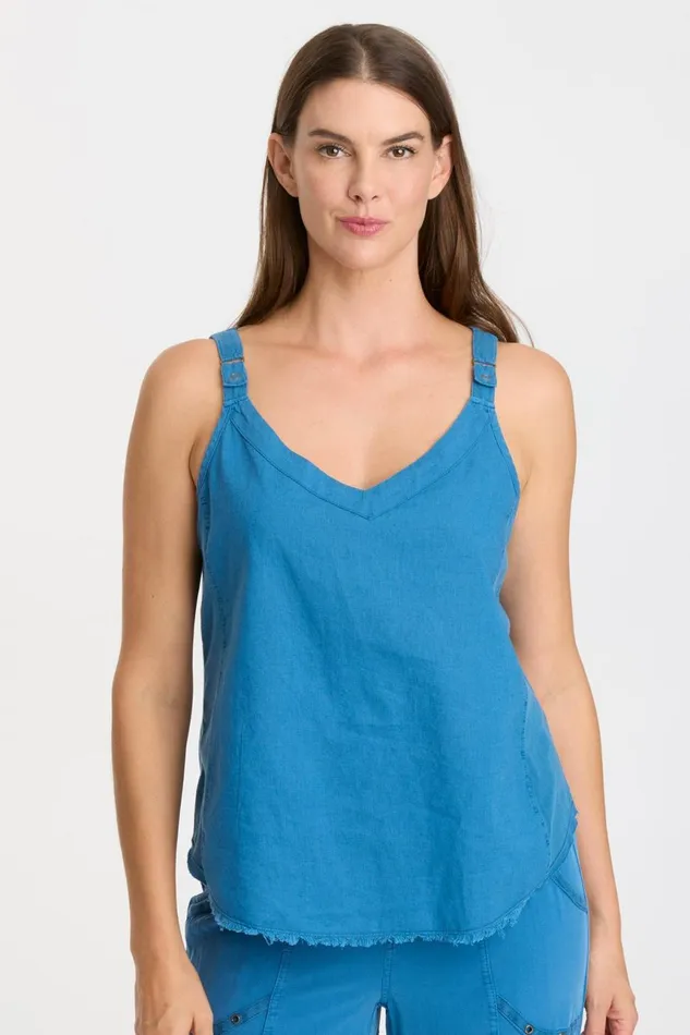 Clothing Tanks XCVI Linen Theroux Tank Poseidon Pigment