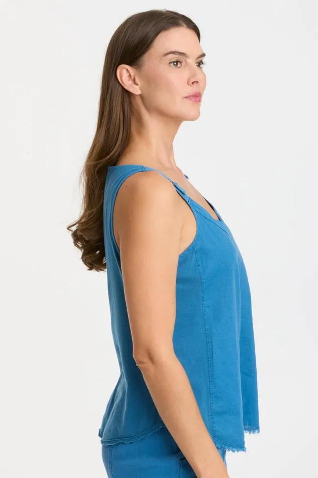 Clothing Tanks XCVI Linen Theroux Tank Poseidon Pigment