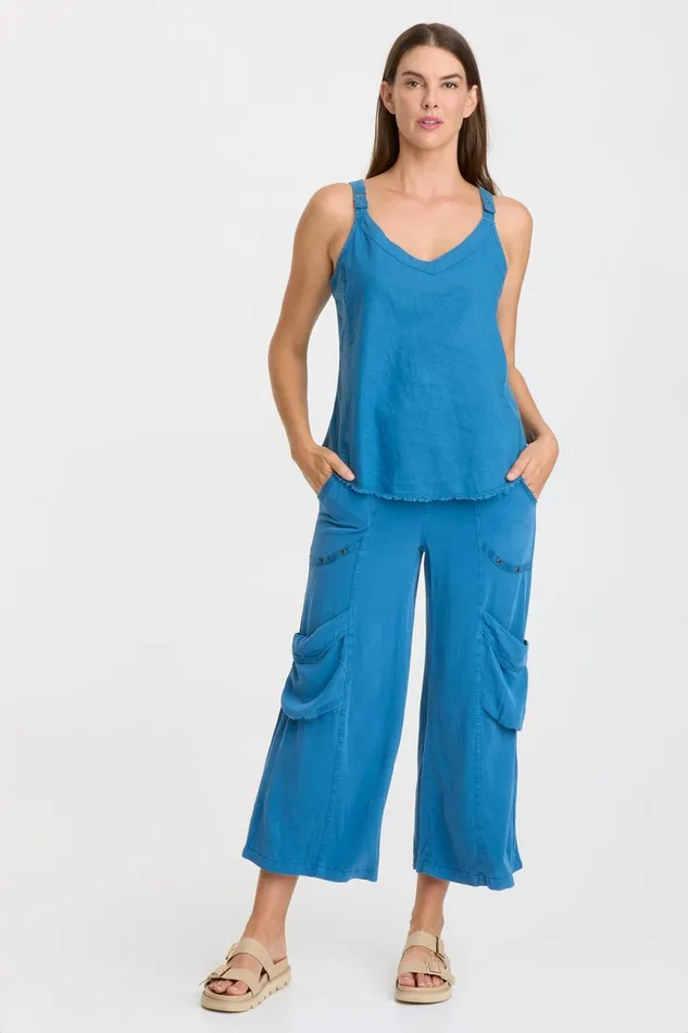 Clothing Tanks XCVI Linen Theroux Tank Poseidon Pigment