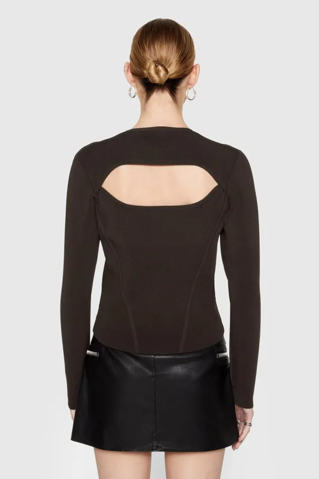 Clothing Tops Rebecca Minkoff Bonnie Long Sleeve Black Coffee