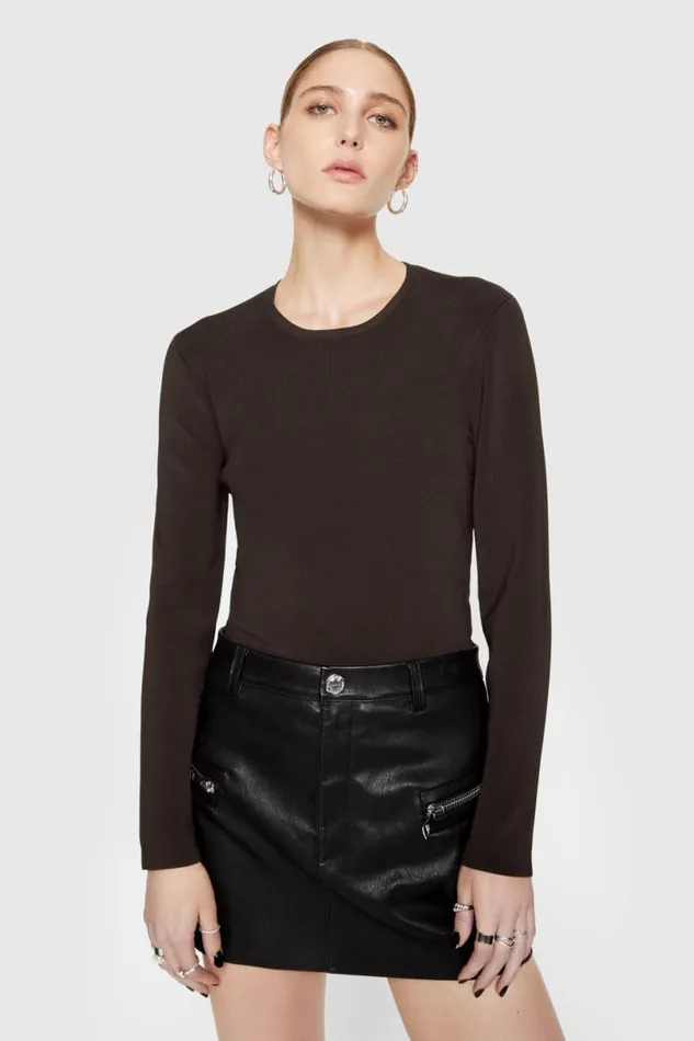 Clothing Tops Rebecca Minkoff Bonnie Long Sleeve Black Coffee