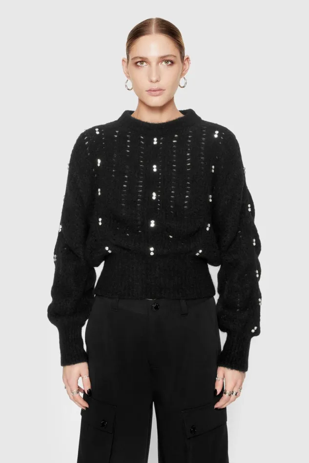 Clothing Tops Rebecca Minkoff Cecilia Crystal Embellished Sweater True Black