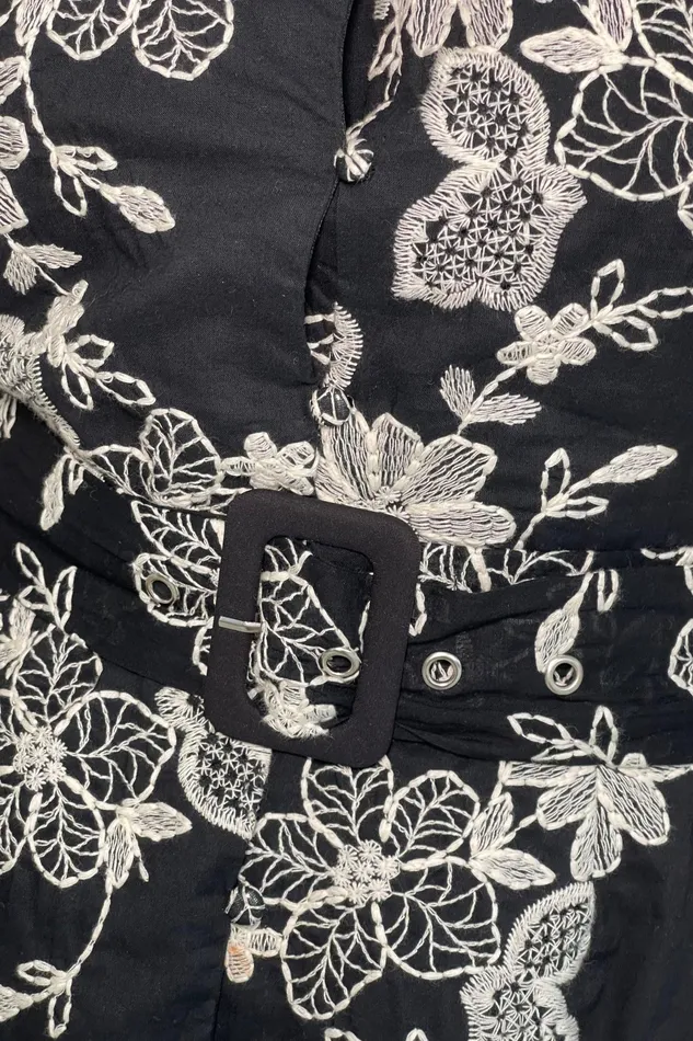 Cordelia Floral Embroidery Midi Dress Black Women Girl In Mind CoOrds
