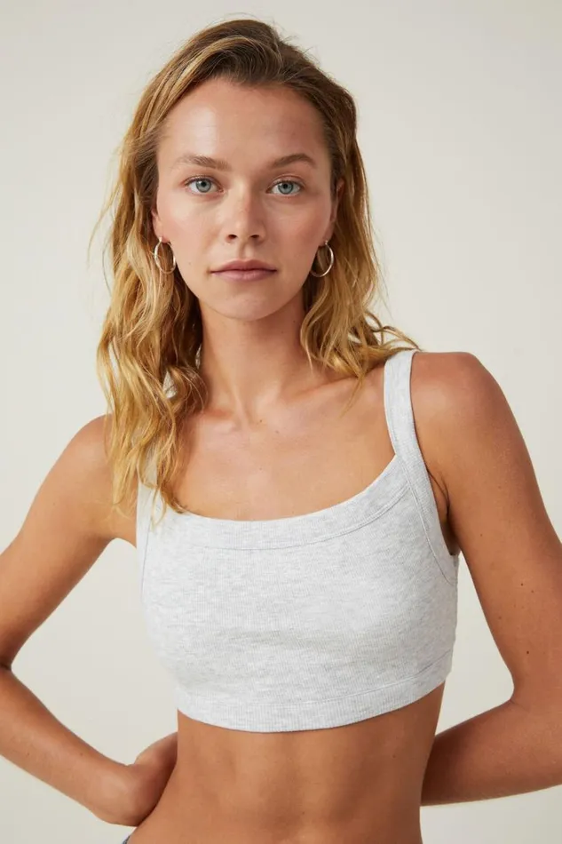 Cory Micro Crop Tank Light Grey Marle Women Cotton On Tops