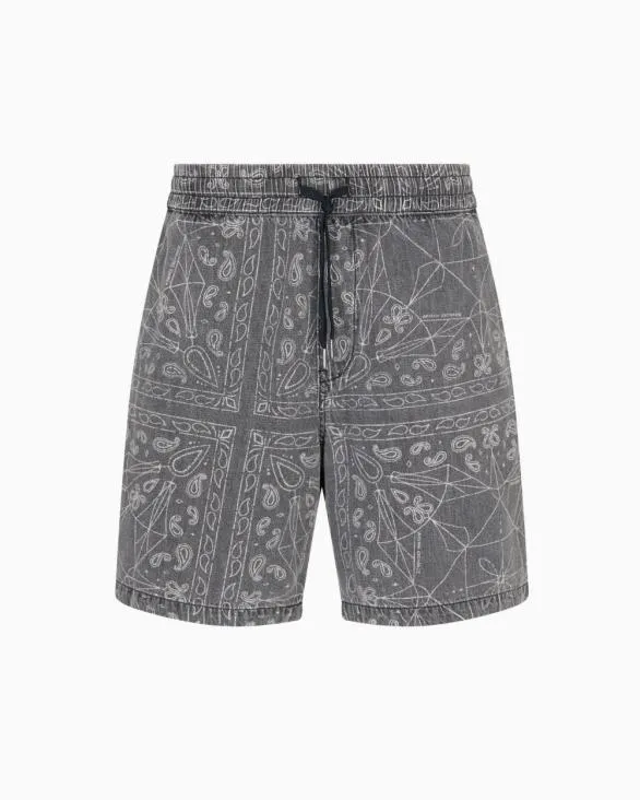Cotton And Linen Bermuda Shorts With Kaleidoscope Print Black Men Armani Matching Sets