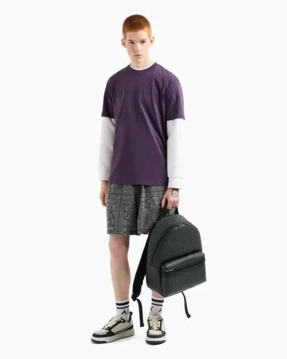 Cotton And Linen Bermuda Shorts With Kaleidoscope Print Black Men Armani Matching Sets
