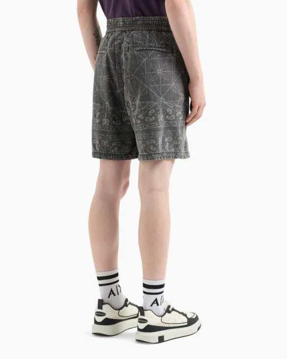 Cotton And Linen Bermuda Shorts With Kaleidoscope Print Black Men Armani Matching Sets