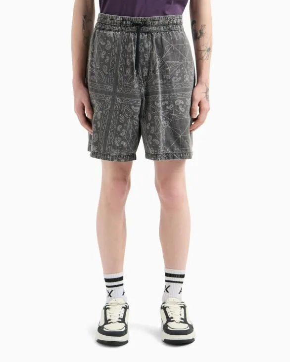 Cotton And Linen Bermuda Shorts With Kaleidoscope Print Black Men Armani Matching Sets
