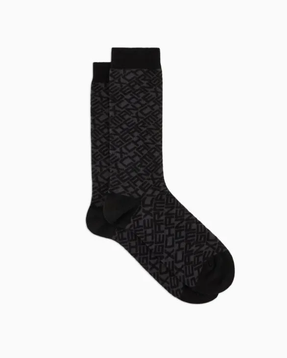 Cotton Blend Socks With Logo Black Men Armani Intimates And Loungewear