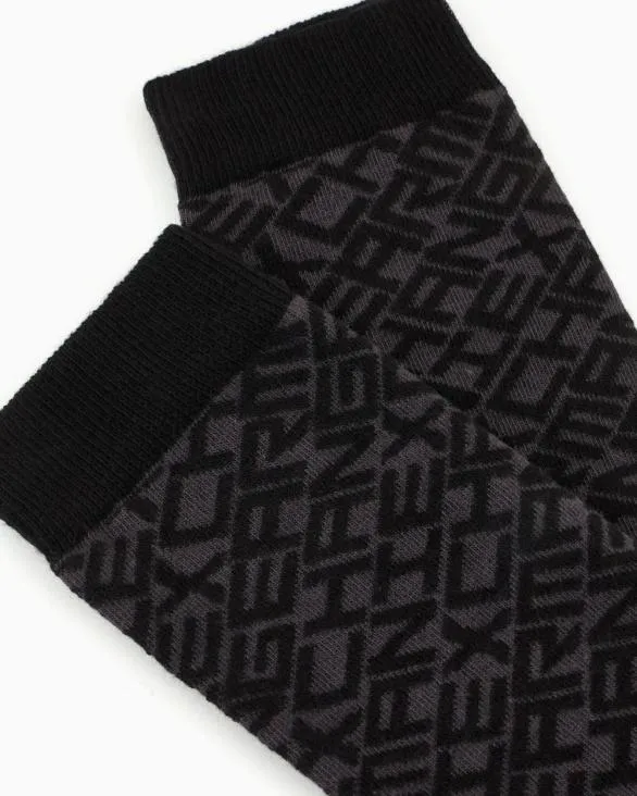 Cotton Blend Socks With Logo Black Men Armani Intimates And Loungewear