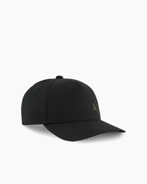 Cotton Visor Hat With Logo Black Men Armani Hats And Gloves