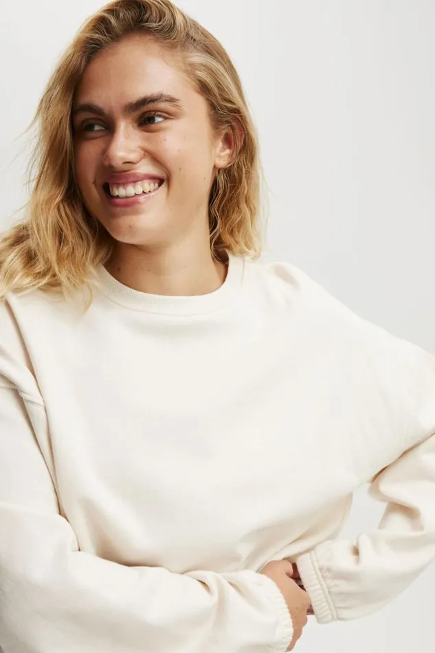 Cozy Sleep Crew Neck Fleece Sweet Cream Women Cotton On Sweats and Hoodies