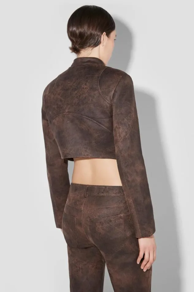 Cracked Faux Leather Cropped Moto Jacket Brown Women MISBHV Outerwear